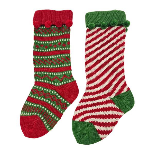Set of 2 Vintage Wool Christmas Knit Stockings Swirl Fair Isle 19"  Cottagecore - Picture 1 of 6